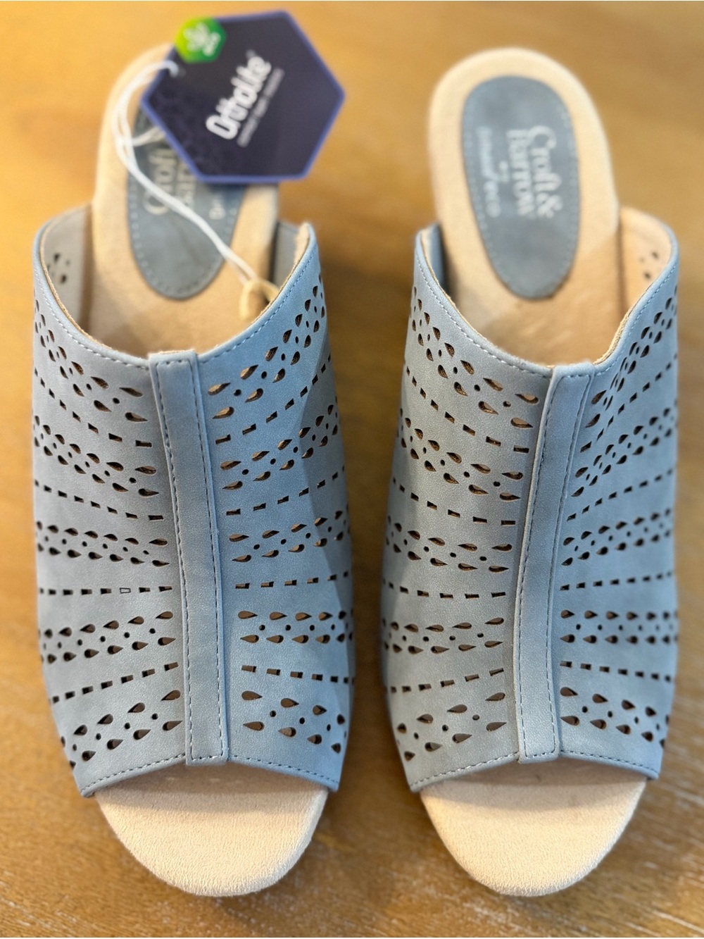 Croft & Barrow Bergamot 2 Blue Laser Cut Wedge Sandals Ortholite Eco Women’s 8
